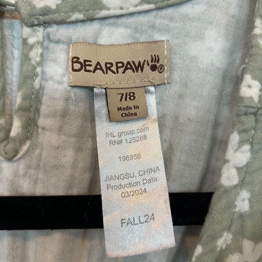 Bearpaw Girls Cotton Soft Summer Floral Green Dress Sz 7 8